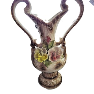 Vintage 1960er Jahre Capodimonte große Doppelgriff Vase mit Rosen