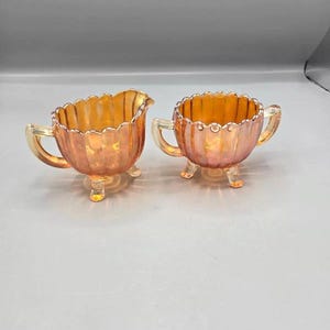 Vintage Karneval Glas Milchkännchen und Zuckerdose Set