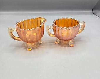 Vintage Carnival glass Creamer and Sugar Bowl Set