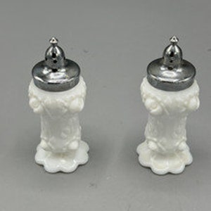 Vintage Ornate Milk Glass Salt and Pepper Set