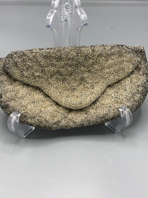 Silver beaded clutch purse - image 1