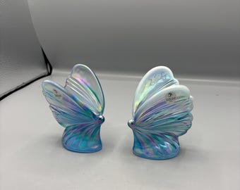 Pair of iridescent opalescent glass butterfly Fenton figurines