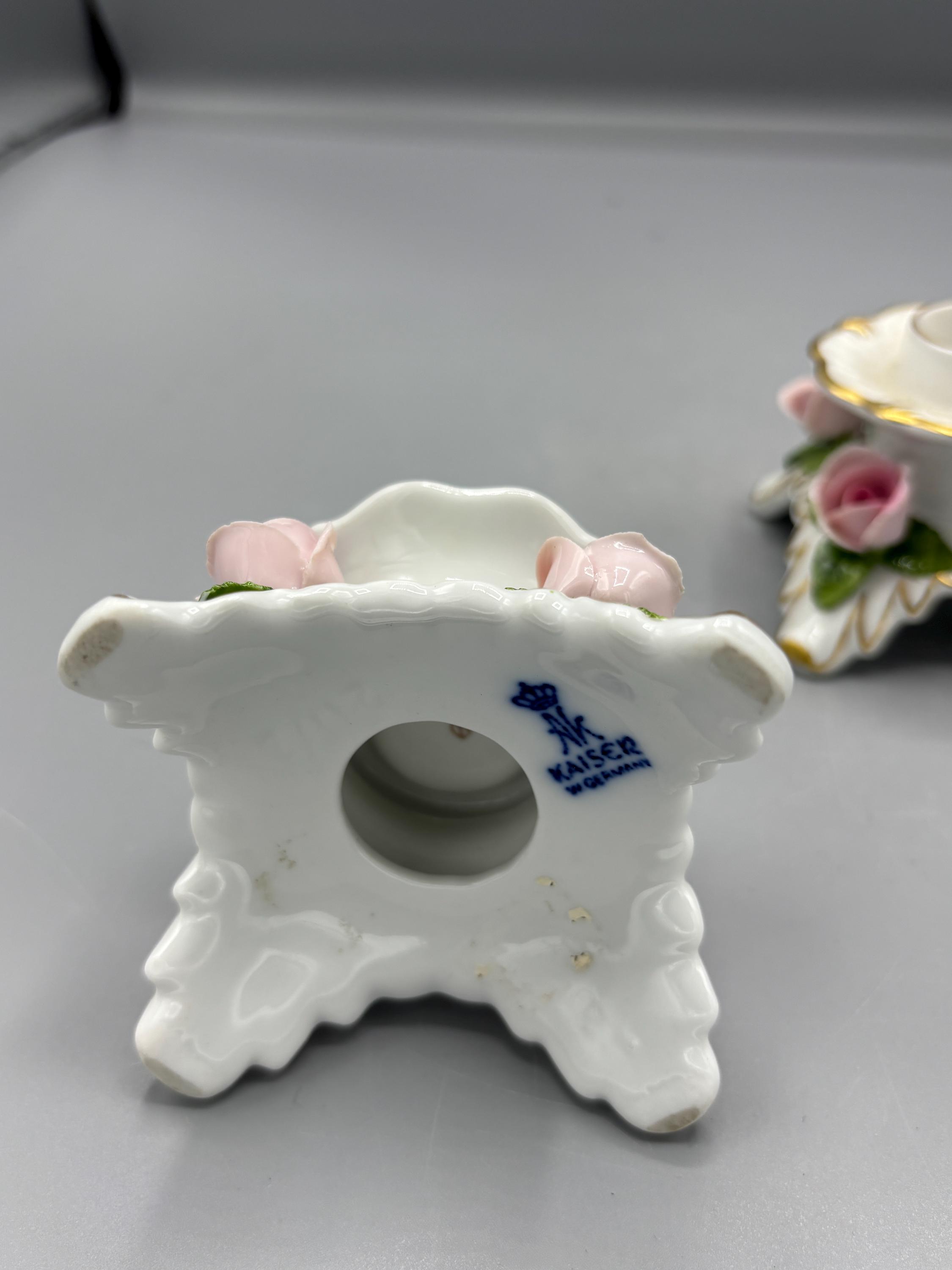 Kaiser Szenarie ドイツ　お菓子入・キャンドルスタンド Kaiser German Candle Holder With Porcelain Roses - Etsy