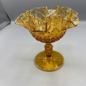 Vintage Fenton Colonial Amber Compote Ruffled Edge