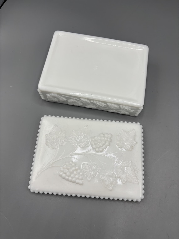 Westmoreland Beaded Milk Glass Grape Cigarette Box - Etsy