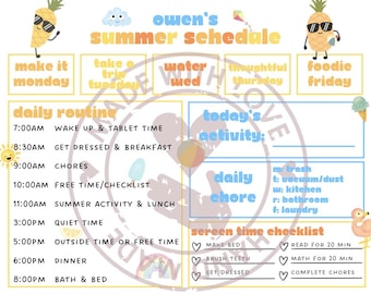Kids Summer Schedule - Made to order!