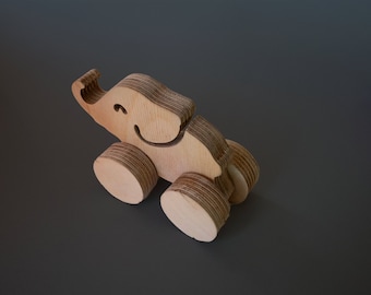 Plywood Elephant Push Toy, Sustainable Kids Gift