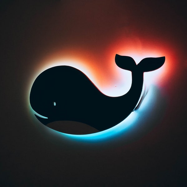 Backlit Whale Lamp LED App Control, led for nursery , kids room lamp, nightlight , personalized led decoration by woodywoodywoody