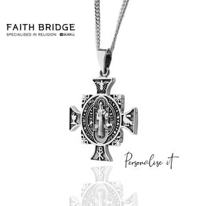 Personalised Maltese Saint Benedict Cross, Maltese St Benedict Crucifix, St Benedict Pendant Necklace, Religious Gifts - FAITHBRIDGE