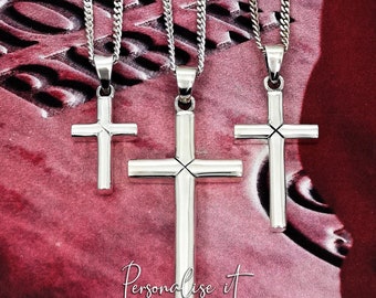 Plain Thick Cross Pendant Necklace / Free engraving service /Personalised /925 Solid Sterling Silver/ Quality - FAITHBRIDGE