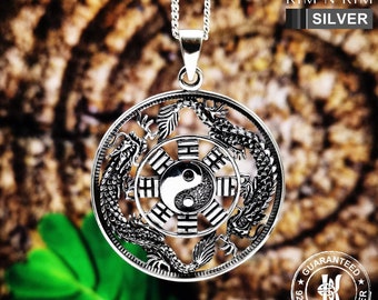Yin and Yang Dragon Pendant Necklace /Large /925  Solid Sterling Silver /Quality - FAITHBRIDGE