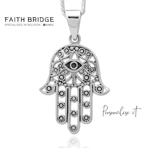 Personalised Hamsa Pendant, Hamsa Hand of Fatima with Evil Eye Pendant Necklace, Evil Eye Pendant Necklace, Hanukkah Gift - FAITHBRIDGE