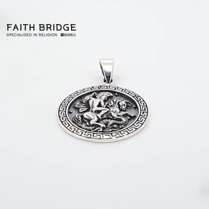 Personalised Saint George Pendant Necklace, Silver St George Pendant, Saint George Necklace, Religious Gift, Gift for him or her-FAITHBRIDGE