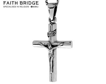 Personalized Sterling Silver Crucifix Necklace: Engraved Jesus Cross Pendant