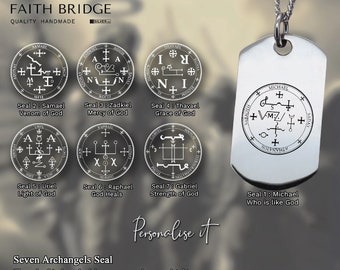 Collar con colgante personalizado de plata de ley con los siete arcángeles