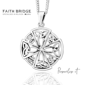 Personalised Silver Celtic Quaternary Triquetra Cross Pendant Necklace, Triquetra Cross Pendant, Celtic Jewellery Gifts Birthday-FAITHBRIDGE
