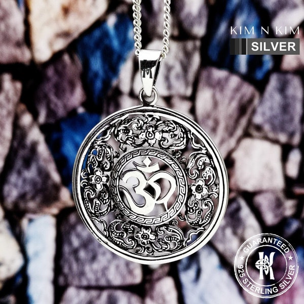 Flower and Om Pendant Necklace / Hindu Symbol / Aum /925  Solid Sterling Silver /Quality - FAITHBRIDGE