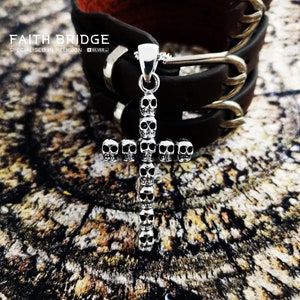 Personalised Skull Cross Pendant, Skull Pendant, Skull Necklace, Gothic Cross Pendant, Oxidised Skull Pendant, Handmade Skull - FAITHBRIDGE