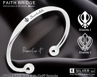 Sikh Cuff Bangle, Sikhism, Khanda Bracelet, Khanda Bangle, Personalised Silver Bracelet, Sterling Silver Torque Bangle - FAITH BRIDGE