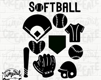 Softball SVG & Softball PNG Bundle: Designs for Crafting, Cricut, Silhouette, Softball equipment, softball icons