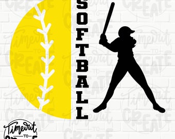 Softbol SVG, Softbol PNG, Jugador de Softbol SVG, Diseños para Manualidades, Cricut, Silueta, Clipart de Softbol