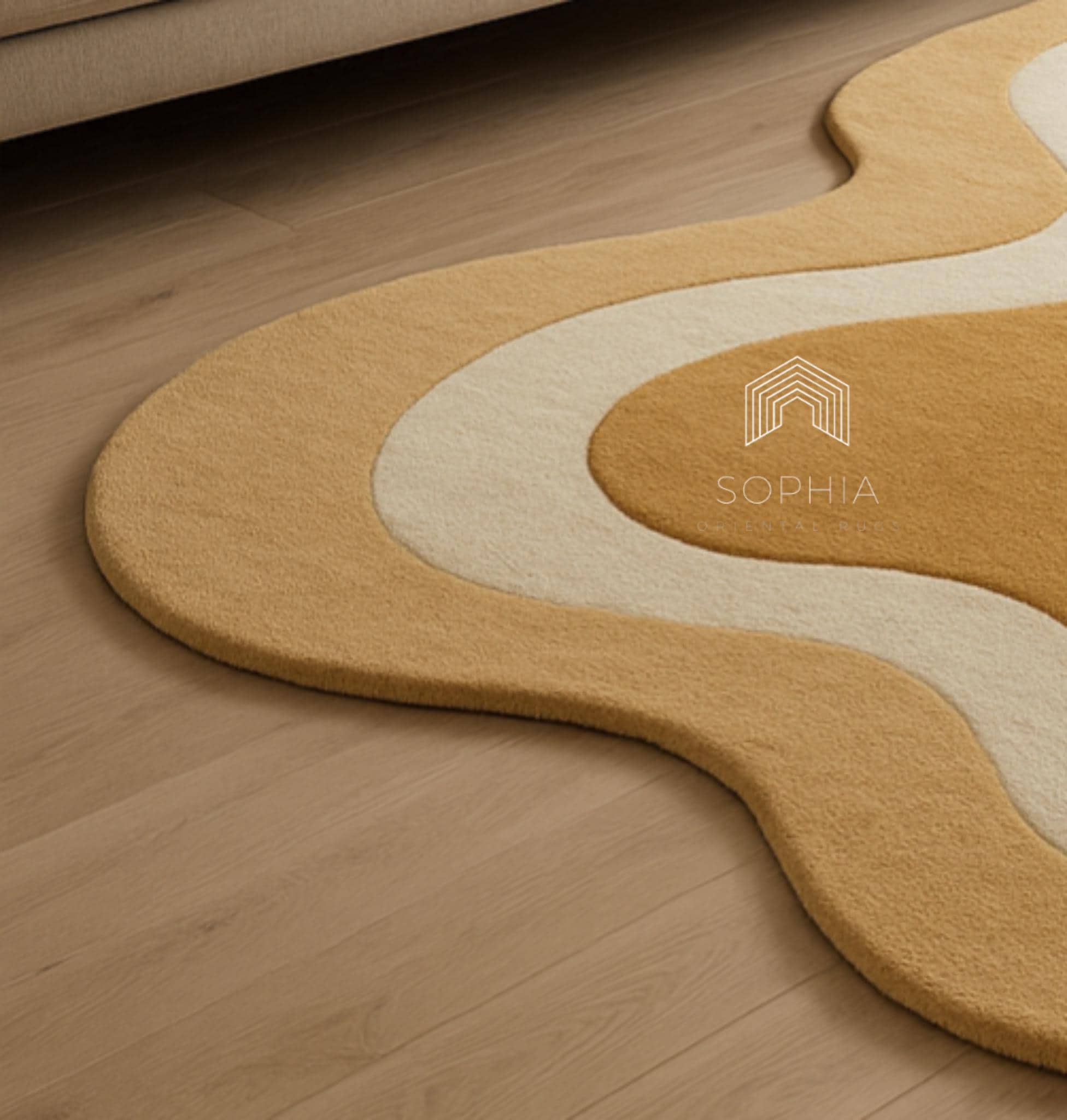Organic Bean Shape Hand Tufted Wool Area Rug in Gold White for , Kids ...