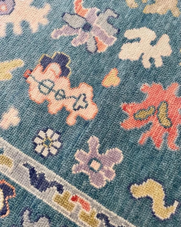 Teal vintage Turkish Oushak made in 100% Wool natural dying Area Rug Living Room, Bed Room, Any Room Quick Ship