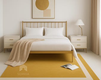 Modern Handmade Tufted , Wool Area Rug Carpet in Gold Ivory For , Kids room , Bed Room, Living Room , contemporary room , 8x10 , 9x12 .