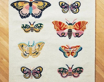 Butterflies Kids Hand Tufted 100% Wool Area Rug For Bed Room, Living Room, Bed Room, Personalized Gifts