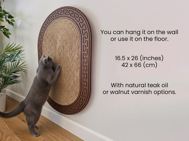 Luxury Wooden Scratching Board for Cats, Furniture Saver Scratch Post, Wall & Floor Scratcher Walnut