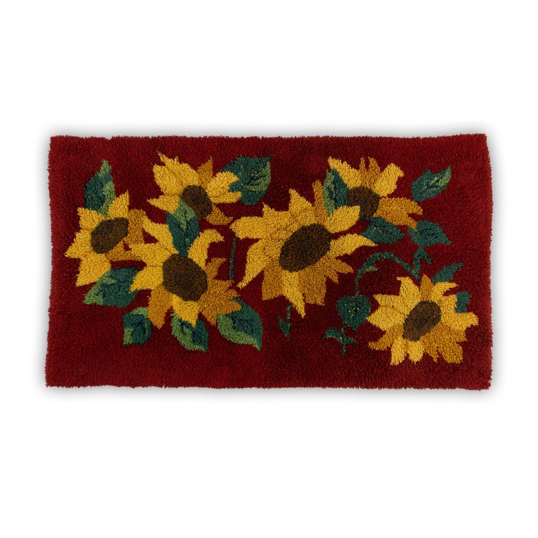 Etsy Rya Rug Kits 1960s Vintage Rya Rug With Flowers, Handmade Rug With Sunflowers - Etsy