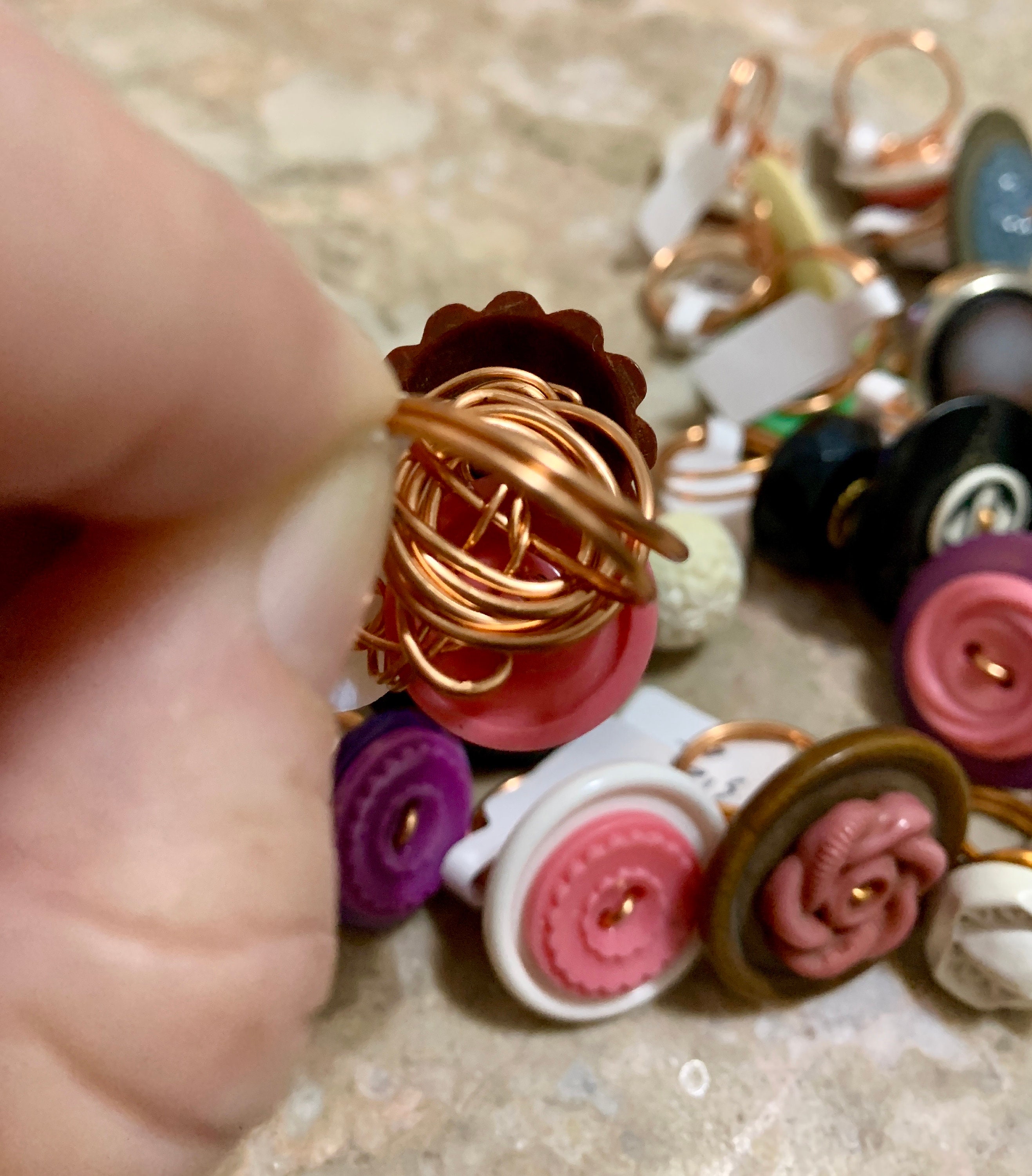 Handmade One of a Kind Vintage Button Rings Made With Copper Wire - Etsy