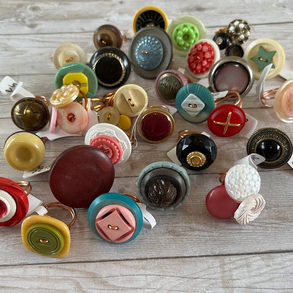 Handmade Vintage Button Rings Made with Copper Wire