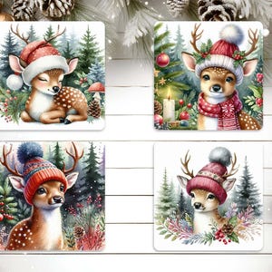 Christmas coaster set of 4, Christmas Reindeer coaster, Christmas decor, christmas gift