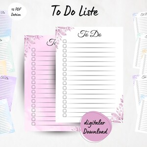 May include: A collection of twelve printable to-do list templates featuring a white background with watercolor floral accents in various pastel shades. Each sheet includes the text To Do at the top, a series of horizontal lines, and checkboxes.