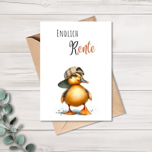 Karte | mit Kraftpapier Umschlag | Endlich Rente | Postkarte | Ente | 10,5 x 14,8 cm | matt | Geschenkidee