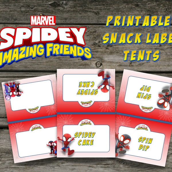 Spidey and His Amazing Friends Printable Food Tent Snack Labels for Spiderman Birthday Party