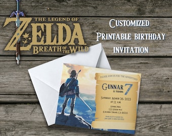 Editable Zelda Breath of the Wild Video Game Birthday Invitation - Kid's Boy's Girl's Link Invite - 4x6 Printable and Customizable