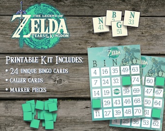 Zelda Tears of the Kingdom Video Game Printable Bingo Kit for Zelda TotK Party Activities Birthday