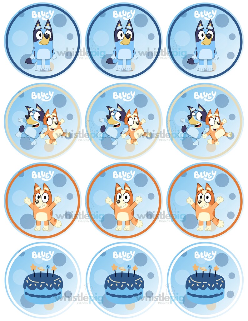 Bluey blue heeler printable cupcake toppers for birthday party etsy