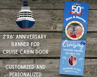 Gepersonaliseerde jubileumbanner voor cruisecabinedeur - cruisedeurdecor - cruiseschipbanner
