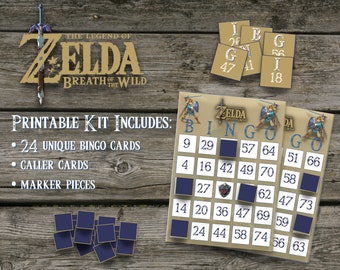 Zelda Breath of the Wild Video Game Printable Bingo Kit for Zelda BotW Birthday Party