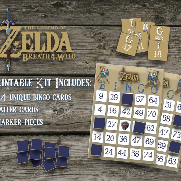 Zelda Breath of the Wild Video Game Printable Bingo Kit for Zelda BotW Birthday Party