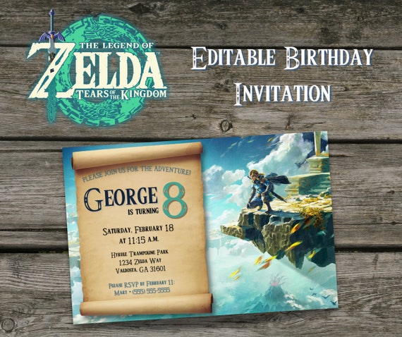 Zelda Tears of the Kingdom Birthday Invitation