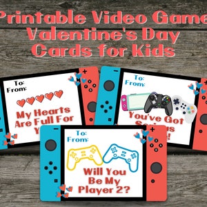 Video Game Gamer Biglietti stampabili per San Valentino per bambini Scambio in classe con carte per console Switch