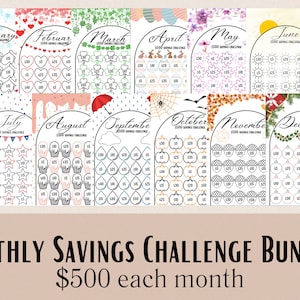 Monthly Savings Challenge | Savings Challenge | Savings Tracker | 12 Months | DigitalDownload