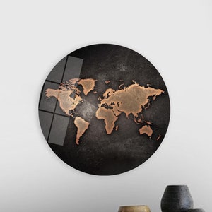 Office Canvas Poster, Map 3D Canvas, Copper Canvas Print, Abstract World Map Glass Art, Personalized Gift For Mom Decor, Gold Framed Canvas,
