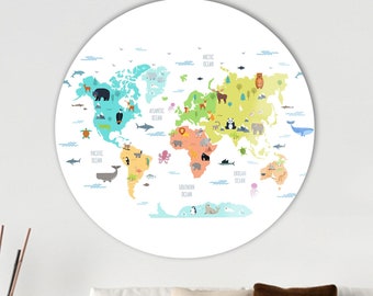 Animal World Map Canvas Art: Kids Educational Decor
