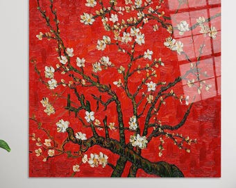 Red Blossom Tree Canvas Art: Asian Floral Wall Decor