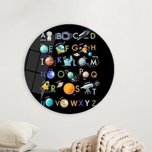 Alphabet Space Poster: Educational Nursery Decor, Kids Glass Art
